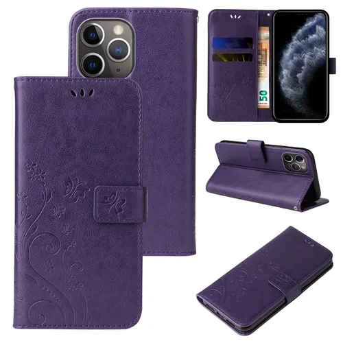 Handy Tasche für Apple iPhone 11 Pro Max Handyhülle Blumen Buch Klapp Cover Lila