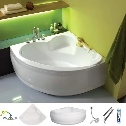 Badewanne Polimat Wanne Eckwanne Acryl 120x120 cm Schürze Ablauf Silikon GRATIS