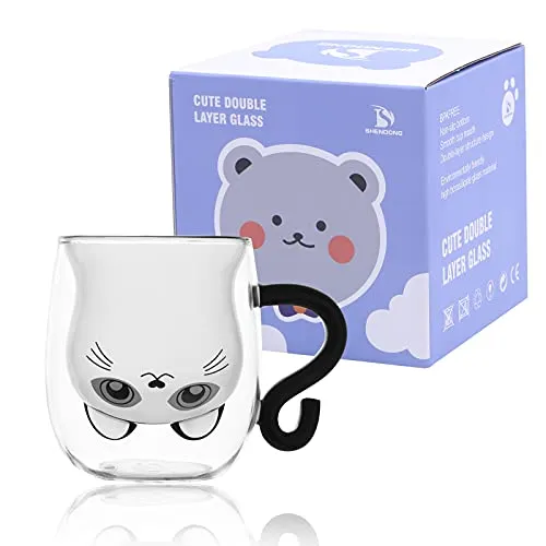 SHENDONG Süße Katzentassen mit Griff Süße Tassen Katzentee Kaffeetasse 250ml/8.4oz Milchtasse Geschenk für persönlichen Geburtstag, Valentinstag und Büro (Süße Tassen Black Cat)