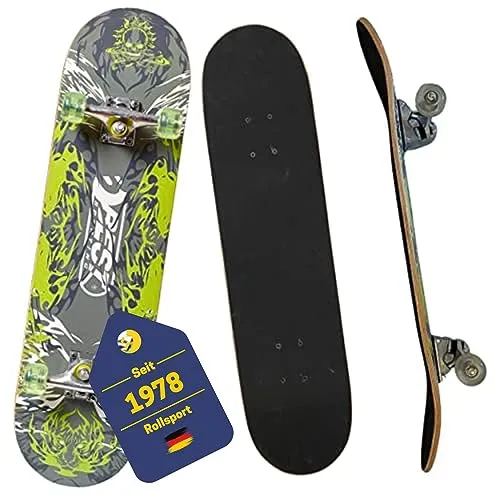 Best Sporting Skateboard Green High I - Hochwertiges Skateboard für Erwachsene - Cruiserboard aus robustem Holz & Aluminium, geeignet für bis zu 100 kg. Coole Totenkopf-Design und langlebige Materialien sorgen für Fahrspaß und Stil im Skatepark und im Alltag.