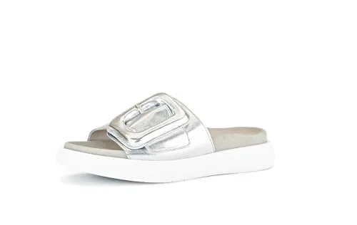 Gabor Damen Pantoletten - Bequeme Schlupfschuhe in Silber - Pantoletten für Damen, mit best fitting Technologie für optimalen Tragekomfort und ideal für den Sommer.