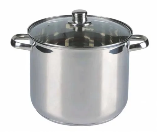 Induktions-Kochtopf 9,5 Liter mit Dampfabzugs-Glasdeckel - Großraumtopf aus Edelstahl, induktionsfähig, mit 2,7mm Kapselboden für optimale Wärmeverteilung und einem maximalen Fassungsvermögen von 10 Litern.