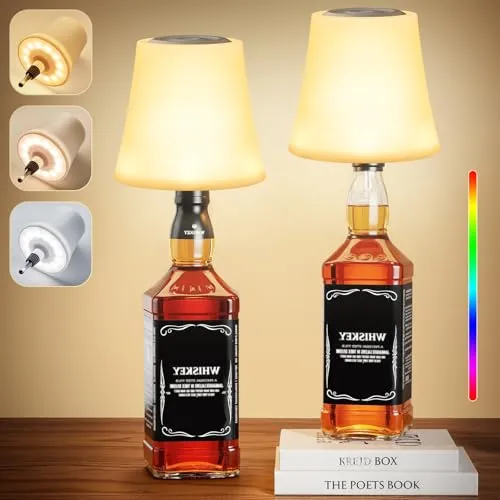Ledronix 2 Stück LED Flaschenlampe Kabellos, IP54 Aufladbar Akku Flaschenlicht Aufsatz, 3 Farbmodi mit RGB Tischlampe Stufenlose Dimmbare Nachttischlampe für Esszimmer, Wohnzimmer, Schlafzimmer