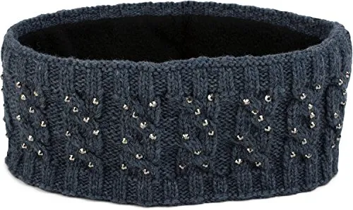 styleBREAKER Damen Stirnband mit Zopfmuster und Strass, weiches Fleece Innenfutter, Haarband, Headband 04026001, Farbe:Blau