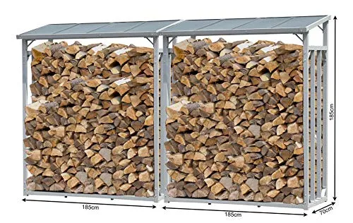 QUICK STAR Aluminium Kaminholzregal XXL 185 x 70 x 185 cm - Aschesauger: Robustes Kaminholzregal aus rostfreiem Aluminium, bietet Platz für 4,6 m³ Holz und ist ideal für stabile, freistehende Aufstellung.
