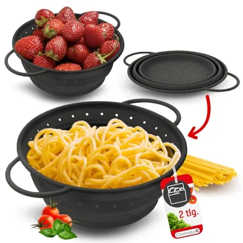 Coolinato Faltbares Küchensieb aus Silikon - Allzwecksieb, platzsparend und faltbar, ideal für die Küche. Perfekt zum Abtropfen von Nudeln und Lebensmitteln, spülmaschinenfest und aus lebensmittelechtem Silikon.