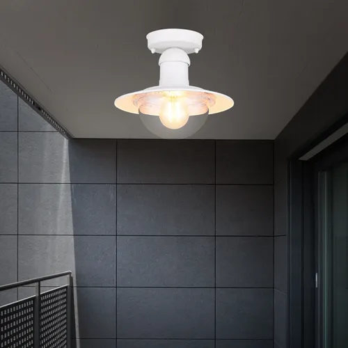 Wetterfeste Deckenlampe für Außenbereiche – Alu weiß, 1-flammig - Elegante Deckenleuchte für den Außenbereich, wetterfest und ideal für Balkon oder Terrasse. Mit robustem Aluminium und zeitlosem Design sorgt sie für stimmungsvolle Beleuchtung.