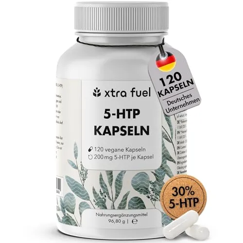 Hochdosiertes 5-HTP - 120 Kapseln mit 200 mg pro Kapsel - Hochwertiger Griffonia simplicifolia Extrakt, standardisiert auf 30% 5-HTP. Ideal für die tägliche Einnahme und als langfristiger Begleiter in deiner Routine. Laborgeprüft und vegan.