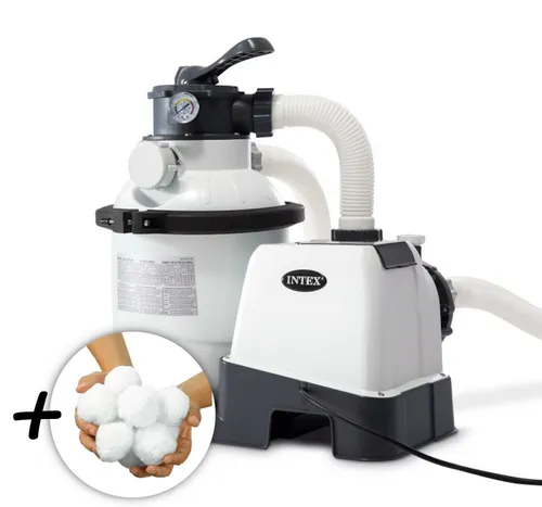 INTEX 26644GS - RCD Sandfilterpumpe mit Filterkugeln - Poolzubehör für Pools bis 20m³, wartungsfreie Sandfilterpumpe mit hoher Filterleistung und 450g umweltfreundlichen Filterkugeln, die 17kg Filtersand ersetzen.
