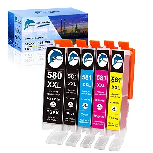 GoToners XXL Tintenpatrone für Canon PGI-580 CLI-581 (5 Pack) - Tintenpatronen für Tintenstrahldrucker, kompatibel mit Canon Pixma TR und TS Modellen, hochwertige Ausdrucke mit einer Seitenleistung von bis zu 600 Seiten pro Patrone.
