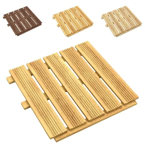 Floranica Holzfliese 50 x 50 cm aus massivem Lärchenholz - Dekorative Zäune - 100% biologisch abbaubar und wetterfest, ideal für Balkon und Terrasse mit rutschfester Oberfläche für sicheren Halt.