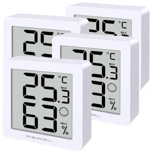 PEARL Raumthermometer: 4er-Set Kompakte Thermo- & Hygrometer, Komfort- & Min./ Max.-Anzeige (Thermometer Hygrometer innen, Innenthermometer mit, Kühlschrankthermometer)