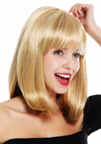 Perücke Damenperücke kurz schulterlang Longbob Pony glatt Blond Hellblond Mix