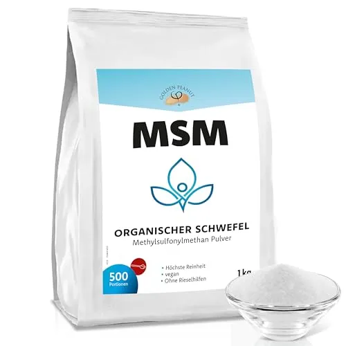 GOLDEN PEANUT MSM 2 x 1 kg - Hochreiner organischer Schwefel - DIMETHYLSULFON (MSM): 99,92% Reinheit, ohne Zusätze. Ideal für tägliche Einnahme zur Unterstützung der Gesundheit, Qualität Made in Germany.