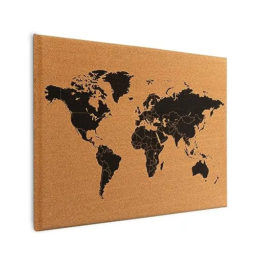 ALLboards Korktafel WELTKARTE, rahmenlos, 60×40 cm Korktafel Korkwand Pinnwand Kork