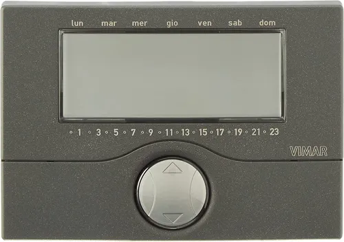 Vimar Programmierbares Thermostat 01910.14 - Elegantes, anthrazites Wandthermostat mit digitalem Display, ideal zur effizienten Heizungssteuerung in Ihrem Zuhause.
