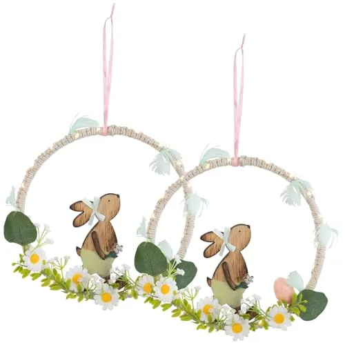 PEARL LED Osterdeko mit Timer: 2er-Set Oster-Fenster- & Tür-Deko mit Hase, LED-Beleuchtung und Timer (Dekohänger, Türhänger Deko, Schleifer)