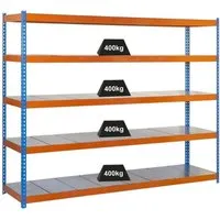 PROREGAL Schwerlastregal Big Metal Yeti Five 200x120x60 cm - Regale & Regalböden - Hochwertiges Schwerlastregal mit 400 kg Traglast pro Fach, ideal für Werkstatt und Lager. Verstellbare Böden und optionale Räder für flexible Nutzung.