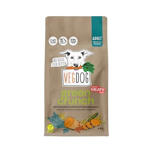 VEGDOG Green Crunch hypoallergenes Trockenfutter (4 kg) | Adulte Hunde | ohne Gluten, Getreide und Soja | Alleinfutter für Allergiker mit Erbsenprotein