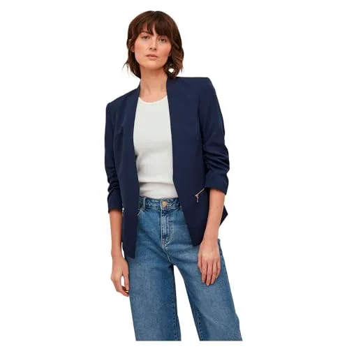 VIJOY 3/4 Blazer - NOOS - Damen Blazer mit offenem Design, ausgestattet mit praktischen Reißverschlüssen und stylischen angedeuteten Taschen für einen modernen Look.