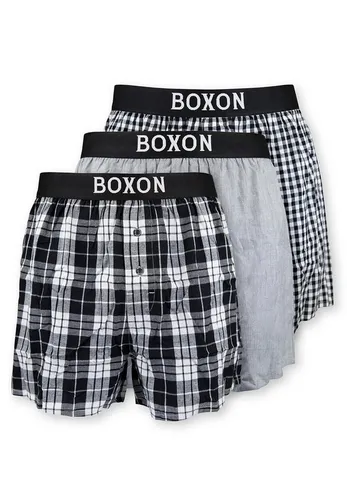BOXON Boxershorts 3er Pack Web (Spar-Set, 3-St) Boxershorts - Baumwolle - mit Eingriff - Softer Gummibund