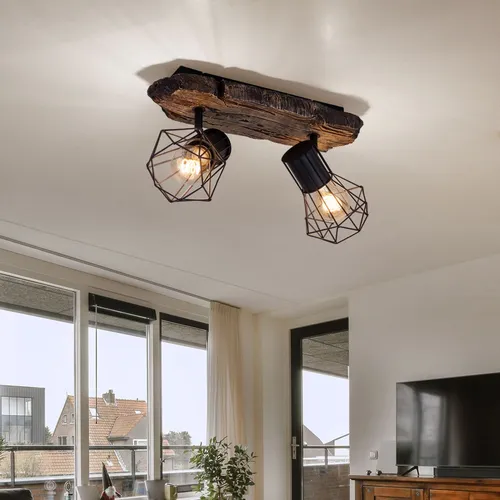 Deckenlampe Holzoptik 2-flammig Retro Strahler von Globo