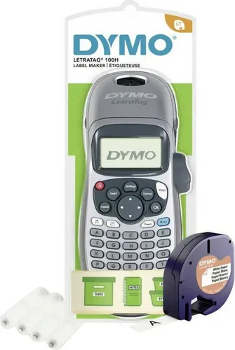 Dymo LetragTag 100H Beschriftungsgerät mit Batterien - Praktisches Beschriftungsgerät mit 4 AA Batterien, ideal für Organisation und Beschriftung im Büro oder Zuhause.