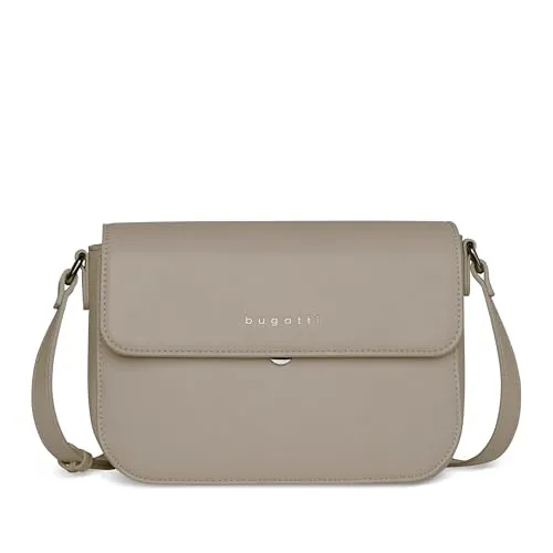 bugatti Almata Damen Schultertasche M - Elegante Umhängetasche aus Kunstleder in Sand - Damen-Schultertaschen, handgefertigt aus hochwertigem Kunstleder, mit verstellbarem Schulterriemen für optimalen Tragekomfort und doppelter Sicherheit durch Überschlag und Reißverschluss.