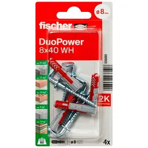 fischer DuoPower 8x40 WH 2K 535001 Dübel mit Schrauben Ø 8 mm x 40 mm, 4 St. mit Prämie nach Registrierung