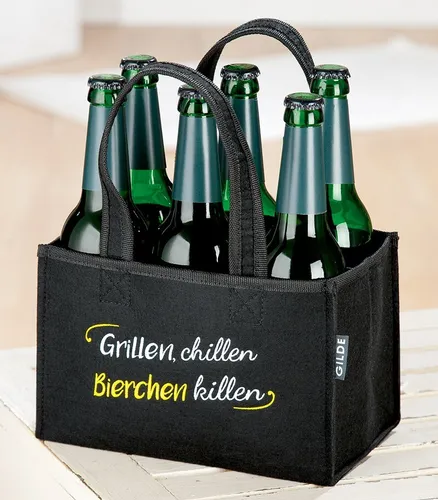 Flaschenhalter Flaschentasche Flaschenträger Grillen schwarz Filz (G49924)