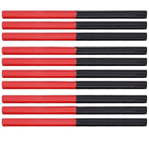Buachois 10 Stück Baubleistift Rot und Blau 175mm Lang Bleistift Nachfüllstift Sechskant Zimmermannsbleistift Zimmermann für Holz Metall Leder und Kunststoff
