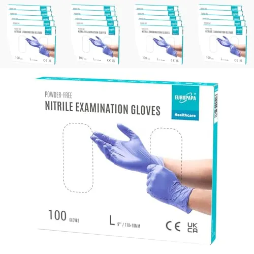 EUROPAPA® Nitrilhandschuhe (2000 Stück, L, Lila) – Puderfrei und Latexfrei - ZUVERLÄSSIGER SCHUTZ: Die hochwertigen Nitrilhandschuhe bieten Schutz in verschiedenen Anwendungen und sind ideal für empfindliche Haut. Mit texturierten Fingerspitzen für optimale Griffigkeit, perfekt für den professionellen Einsatz.