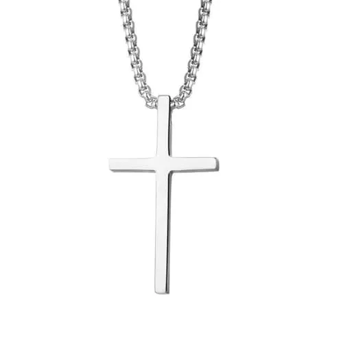 meberg Karma NH10888711 Halskette mit Kreuz Silber Herren Edelstahl 60 cm Kette Herrenschmuck Edelstahlkette Männer Herrenhalskette Geschenk für Ihn