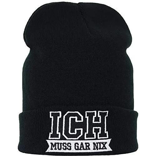 EXPRESS-STICKEREI Haube mit Spruch Ich muss garnix - Strickmütze - Warme Wintermütze mit Spruch - Lustige Strickmütze - Beanie für Damen und Herren - Unisex Wollmütze Heavy Metal