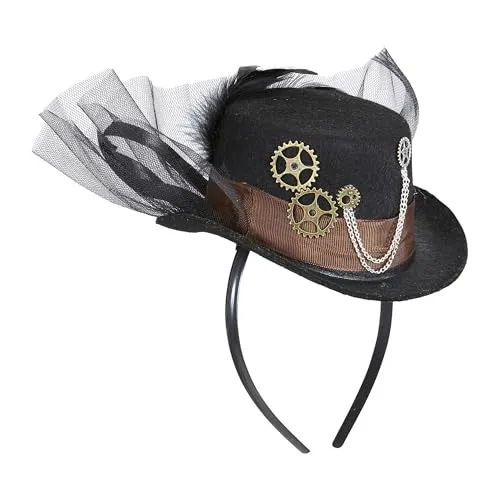 W WIDMANN MILANO Party Fashion 09645 - Zylinder Steampunk, Mini Hut auf Haarreifen, viktorianische Steal, Kopfschmuck, Accessoire, Kostümzubehör, Mottoparty, Karneval