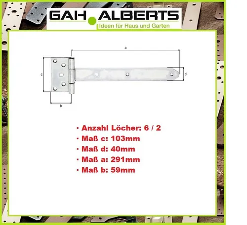 GAH Stahl Kreuzgehänge Scharnier Stahl verzinkt L.291 x 59xB.103 x 40xStärke 4mm
