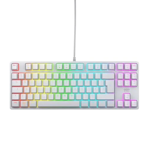 CHERRY XTRFY K4V2 TKL Gaming-Tastatur - Kabelgebundene Tenkeyless Gaming-Tastatur mit anpassbarer RGB-Beleuchtung und hochwertigen MX2A RED Switches für präzises Gaming und mehr Platz auf dem Schreibtisch.