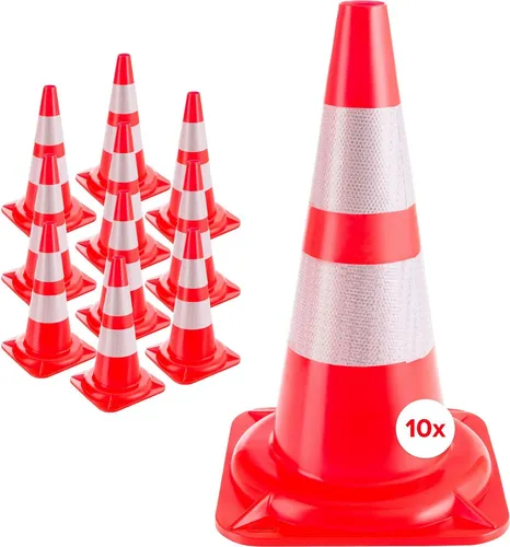 Arebos 10x Verkehrsleitkegel - Reflektierende Warnleitkegel 50 cm - Warnkegel aus robustem PVC mit reflektierenden Streifen für optimale Sichtbarkeit bei Nacht. Ideal für Veranstaltungen, Trainings und vielseitige Anwendungen.