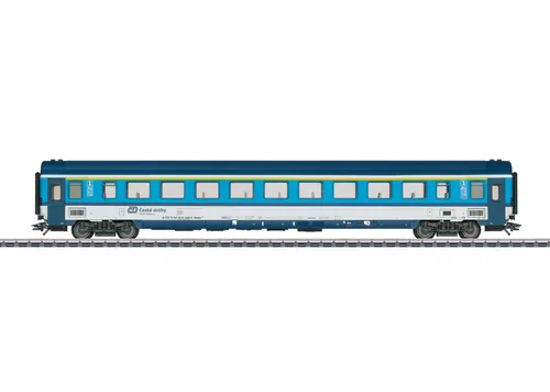 Märklin 43762 H0 Reisezugwagen Apmz 143 der CD 1. Klasse - Personenwagen der Tschechischen Staatsbahn, ideal für H0 Modelleisenbahnen. Ausgestattet für Innenbeleuchtung und mit einem attraktiven blau-grauen Design.
