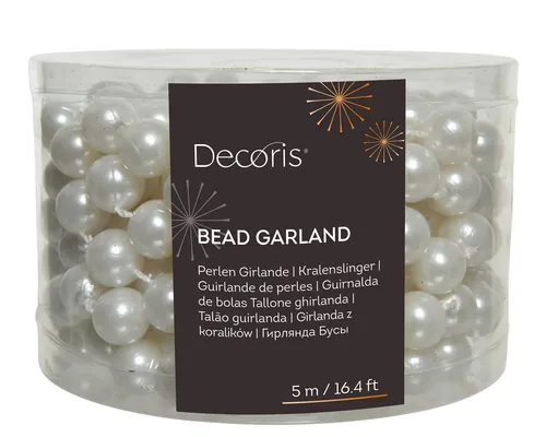 Kaemingk Girlanden, Perlenkette 14mm x 5m Kunststoff - Winterweiß
