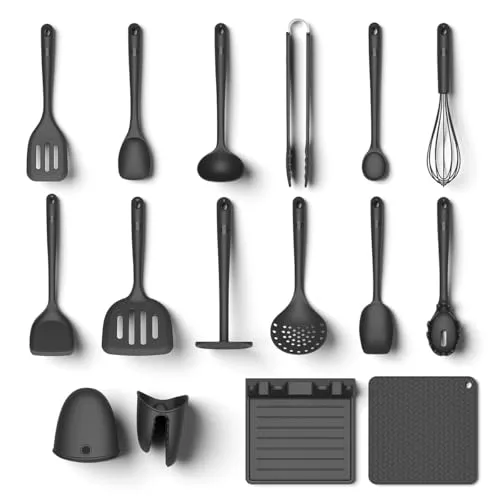 Hoffmann Küchenhelfer-Set 16-teilig, Anthrazit, Silikon-Edelstahlkern - Vielseitiges 16-teiliges Küchenhelfer-Set mit hochwertigem Silikon und Edelstahlkern. Hitzebeständig, spülmaschinenfest und ergonomisch für komfortables Kochen. Ideal für jede Küche!