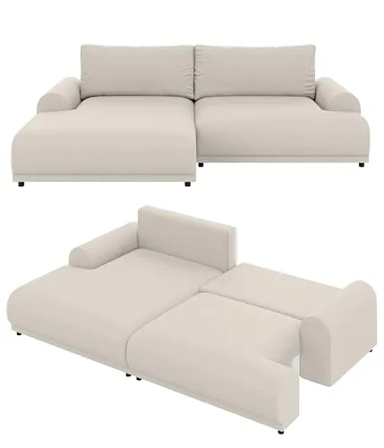 ECKSOFA Lounge mit Schlaffunktion und Bettkasten - Moderne L-Couch in Beige - Sofas & Sessel - Praktisches Ecksofa mit Schlaffunktion und Bettkasten, ideal für entspannte Abende und Übernachtungsgäste.