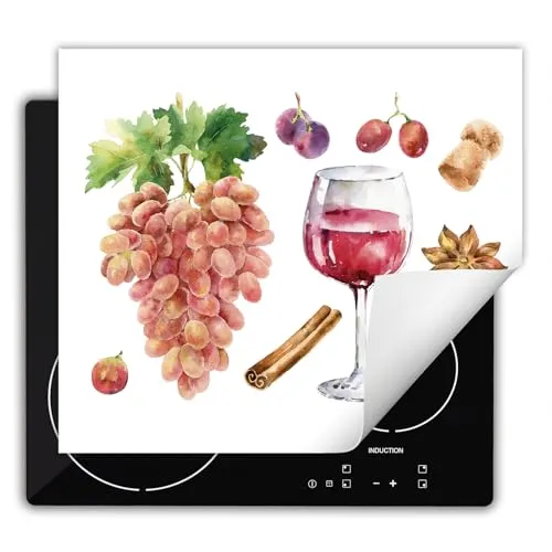 DarHaus Herdabdeckplatte Einteilig 60x52 cm – Wein Design für Induktionskochfelder