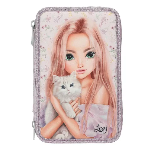 TOPModel 3-Fach Federtasche BLOOMING KITTY - Vielseitige Federtasche mit drei Fächern, gefüllt mit 18 Bunt- und Filzstiften, ideal für kreative Köpfe. Mit bezauberndem Katzenmotiv und glitzernden Akzenten.