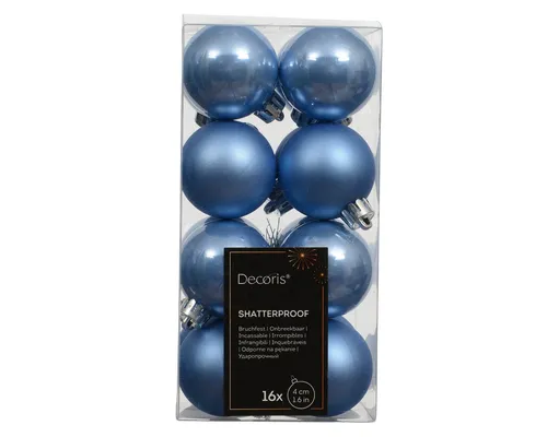 Kaemingk Weihnachtsbaumkugel, Weihnachtskugeln Kunststoff 4cm 16 Stück - Himmelblau