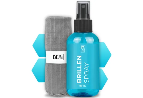 EyeAm EyeAm Brillenreiniger, Brillenspray 150ml mit Mikrofasertuch, Glasreiniger (150ml inkl. Mikrofasertuch)