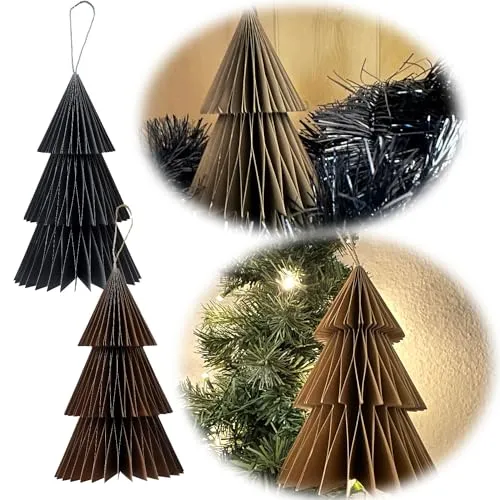 LS-LebenStil 2X Papier Set Tannenbaum Grau Braun 15cm Deko-Anhänger Weihnachten Baumschmuck