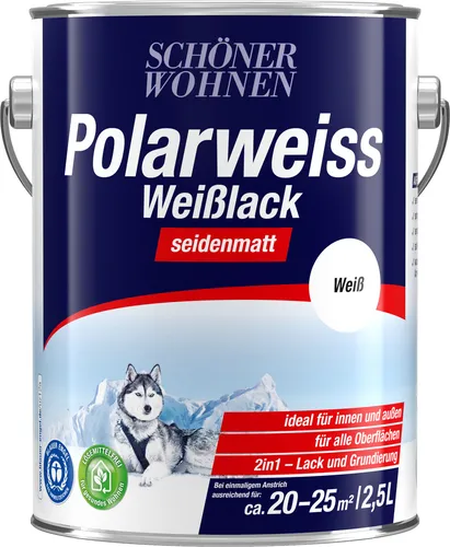 Schöner Wohnen Polarweiss Weisslack 2,5L seidenmatt - Hochwertiger seidenmatter Weisslack für ein elegantes Finish, ideal für Innenanstriche und Holzoberflächen.