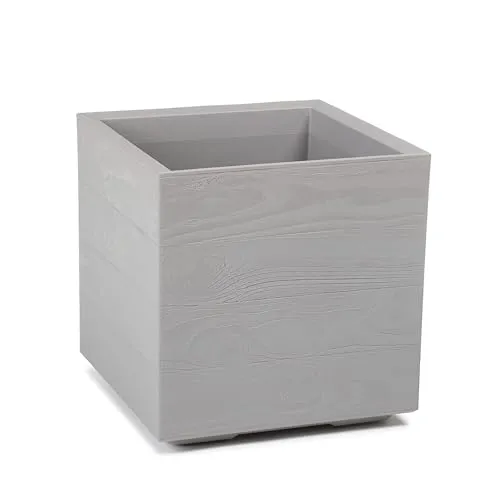 botle Blumentopf Blumenkäste Wetterbeständig Blumenkübel in stilvoller Holzstruktur Grau Quadratish Maße 40x40cm Höhe 39cm mit Rollen 36L Fassungsvermögen Blumenparadies