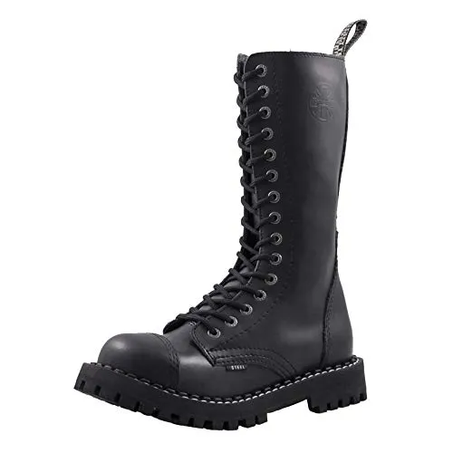 Steels 15 Loch Boots Schwarz, Grösse 46 - Hochwertige Ranger Boots mit Stahlkappe, ideal für anspruchsvolle Wanderungen und Outdoor-Aktivitäten, langlebige und verschraubte Sohlen für optimalen Halt.